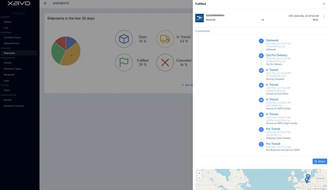 Xavo shipment tracking with live courier status and map
