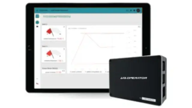 LabOperator Connector Box with a tablet showing live readings from connected instruments