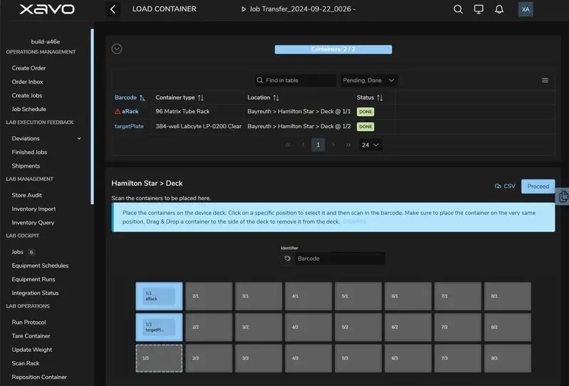 Xavo guiding an operator to load a container with barcode validation