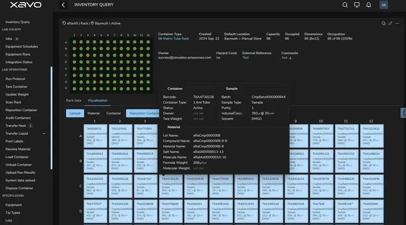 Xavo inventory query showing containers and their contents